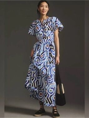 Anthropologie – Somerset Dress -  Blue Print. Short-Sleeve Maxi Dress